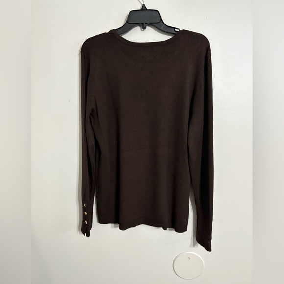 RF JM Collection Dark Brown Knit Top with button details  Size Large - Picture 6 of 6